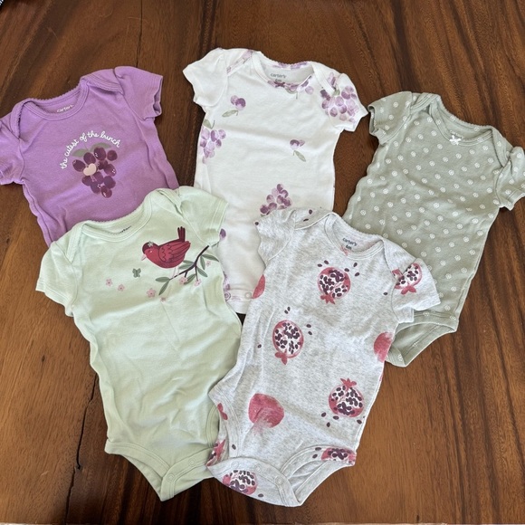 Carter’s Bundle of 5 Assorted Baby One Pieces Size 6M - Picture 1 of 3